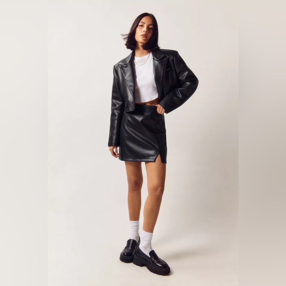 Petite Faux Leather Slit Front Mini Skirt